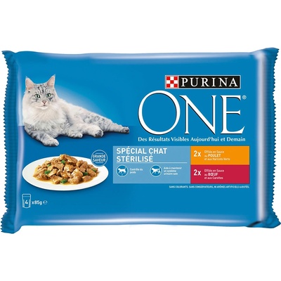 ONE 24x85г Sterilised Purina One, консервирана храна за котки - с пилешко и говеждо