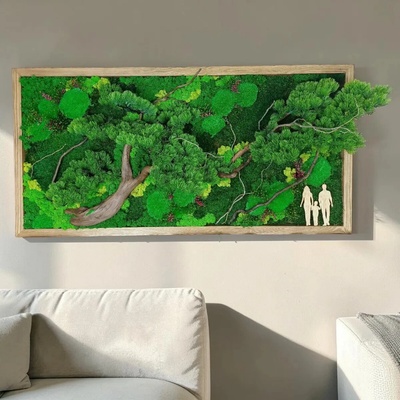 WoodYar Machový obraz Rodina – Stabilizovaný 3D strom života v ráme - 40 × 80 cm