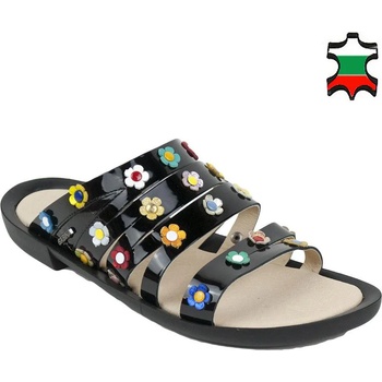 Image 1 of Български обувки Дамски чехли от естествена кожа лак с цветчета