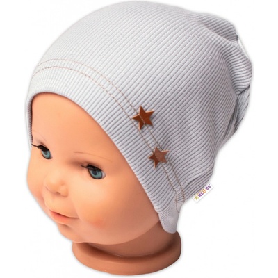 Baby Nellys Rebrovaná čiapka Hviezdičky šedá