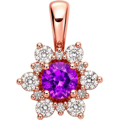 Zlaton Přívěsek růžové zlato květina s ametystem a diamanty 0.150ct N15012602116