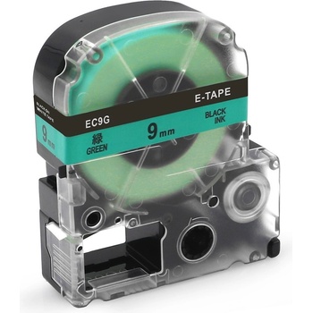 Compatible Epson LK-SC9GW, 9mm x 9m, черен печат / зелен фон, съвместима лента (LKSC9GW)