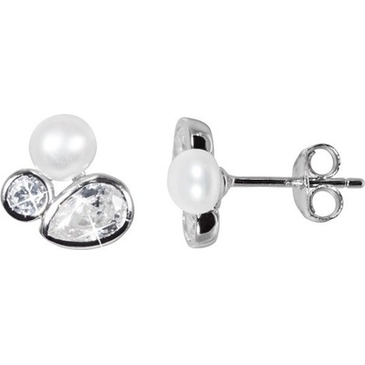 JwL Luxury Pearls třpytivé náušnice s pravou perlou a krystaly JL0545