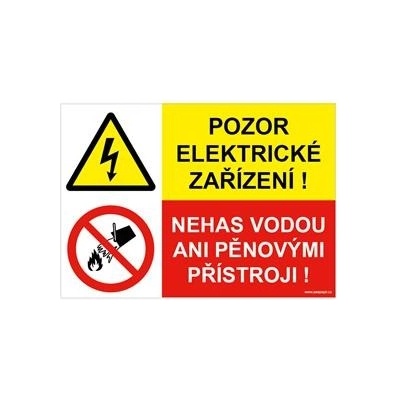 POZOR ELEKTRICKÉ ZAŘÍZENÍ - NEHAS VODOU, KOMBINACE, plast 2 mm, 297x210 mm