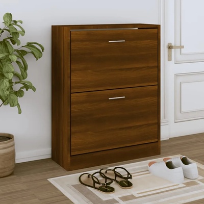 vidaXL Шкаф за обувки, кафяв дъб, 63x24x81 см, инженерно дърво (342563)