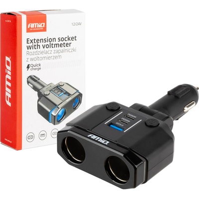 AMiO Predlžovacia zásuvka PD30W PD20W QC3.0 12/24V max 200W 04174