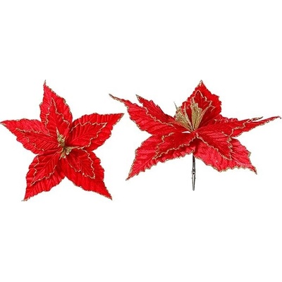 LAALU Květina s klipem červená a zlatým lemem 30 cm