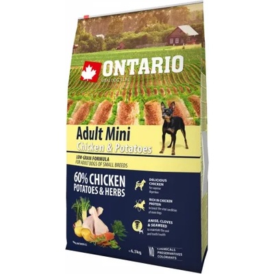 ONTARIO Adult Mini Chicken & Potatoes - пълноценна храна за пораснали кучета от малки породи с пиле и картофи 6, 5 кг, Чехия 214-10537