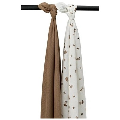 MEYCO Swaddle 2 Pack Muslin Forest Animals Toffee 120 x 120 cm