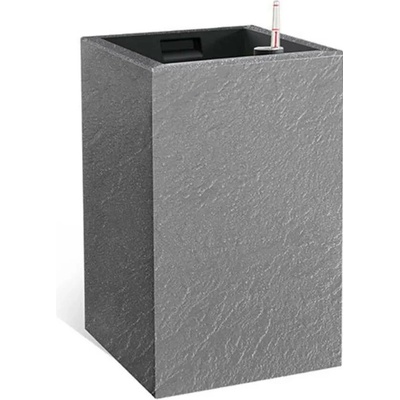 PLASTKON Květináč Cubico Stone 27 x 27 x 42 cm kamenná šedá s rostlinnou vložkou