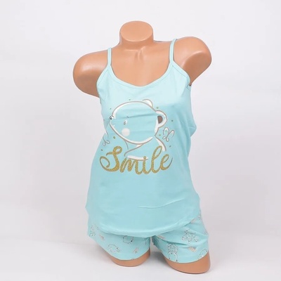 Светлосиня лятна пижама с мече и надпис