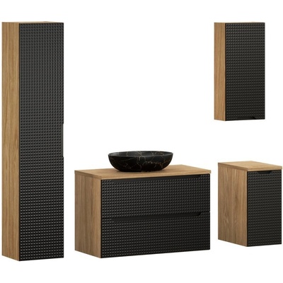 Comad Koupelnová sestava Luxor Black Mona se skříňkami a umyvadlem 90 cm černá/dub olejovaný