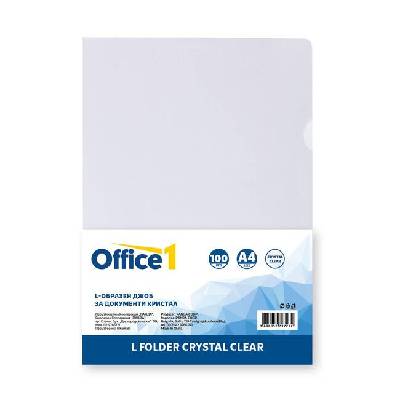 Office 1 Джоб за документи, L-образен, A4, 90 микрона, кристал, 100 броя (1070160096)