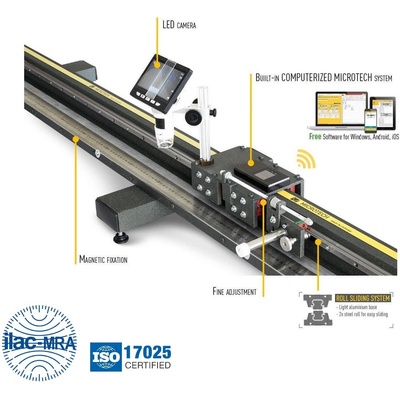 MIROTECH Калибриращ хоризонтален стенд за калибриране на линии оборудван с компютъризирана система за измерване на микрони Microtech 258010003, 0-1000 mm, 0.01 mm, ±0, 010+L/65 (258010003)
