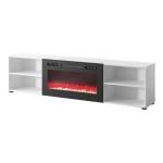 Cama meble RTV шкаф POLO 200x33x50.5 бял + камина черна (POLO 205025)