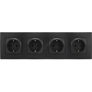 Legrand - Четворна домашна SCHUKO контактна розетка 250V/16A NILOE черна (LR0114G)
