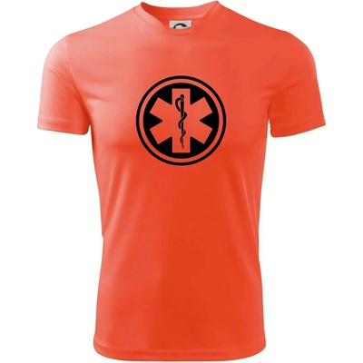 Rescue logo samostatné guľaté tričko neónová oranžová