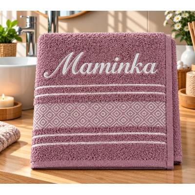 Bellatex froté ručník mozaika se jménem Maminka 50 x 100 cm starorůžová