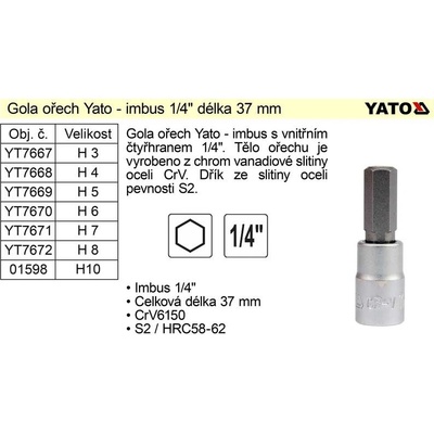 Yato 1/4" bit Imbus H3(YT-04370) – Zboží Dáma