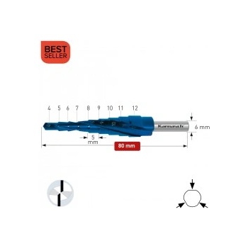 Karnasch Стъпално свредло Ø 4-12 mm (x 5 mm), HSS-XE Blue-Dur, 2x спирален канал, BESTSELLER (201447)