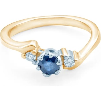 Image 1 of SAVICKI Годежен пръстен с три камъка: двуцветно злато. син сапфир
