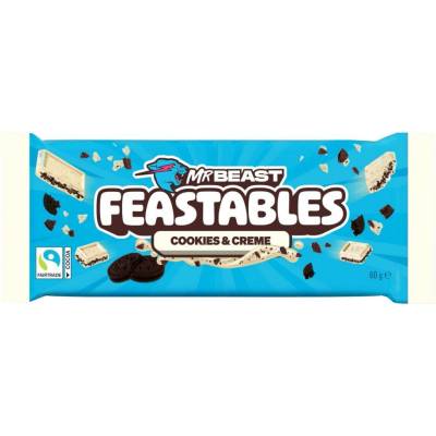 Feastables MrBeast Cookies and Cream bílá čokoláda s krémovou kakaovou náplní a kousky sušenek 60 g