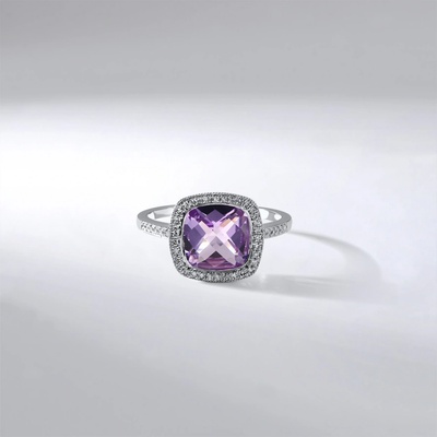 Lillian Vassago Prsten s ametystem a brilianty bílé zlato LLV59 DR142WA