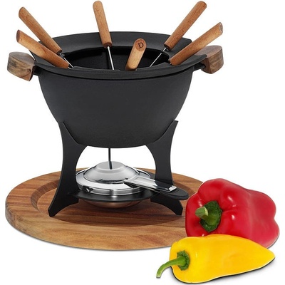 KELA Fondue set COUNTRY 11-dielny liatina / drevo