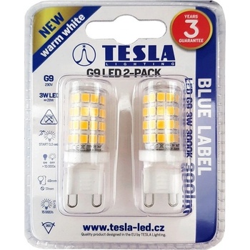 Tesla LED žiarovka G9/ 3W/ 230V/ 300lm/ 3000K/ teplá biela 2pack