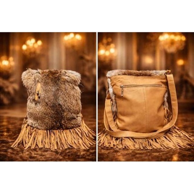 Max Original Leather Dámska kabelka zajac+strapce camel