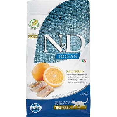 N&D Ocean Adult Cat sleď s pomerančem pro kastrované kočky 1,5 kg