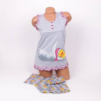 Светлосива пижама с пиленце