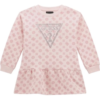 Guess Бледо розова памучна рокля за мини момиче покрита с лога Guess