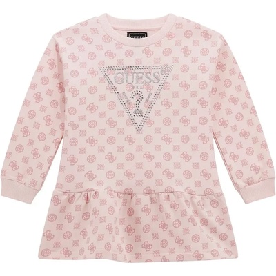 Guess Бледо розова памучна рокля за мини момиче покрита с лога Guess
