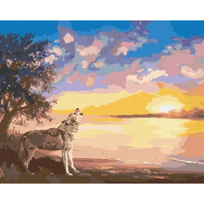 Zuty Malování Podle Čísel Vyjící Vlk A Západ Slunce U Vody D. Rusty Rust 80 x 100 Cm Plátno Rá