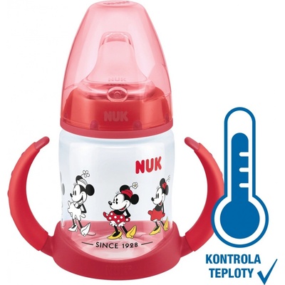 Nuk lahvička na učení Mickey s kontrolou teploty 150 ml červená