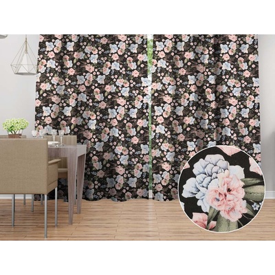 Biante Bavlnený záves Sandra SA-449 Modro-ružové kvety na čiernom 150x200 cm