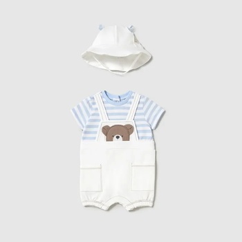 Mayoral Гащеризон за новородено бебе момче с мече и бяла шапка с периферия Майорал