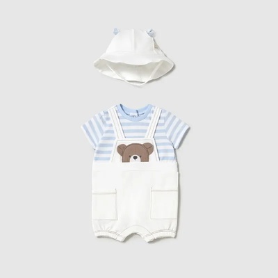 Mayoral Гащеризон за новородено бебе момче с мече и бяла шапка с периферия Майорал