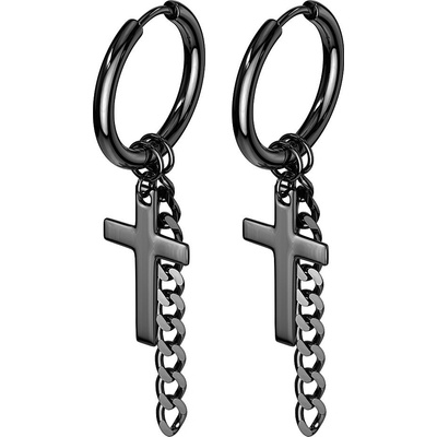 Steel Edge visiace náušnice z chirurgickej ocele s retiazkou 3552 čierna