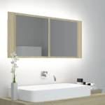 vidaXL Шкаф с LED огледало за баня, дъб сонома, 100x12x45 см, акрил (804983)