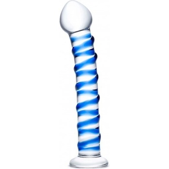 Gläs Blue Spiral Glass Dildo štruktúrované sklenené dildo 19 x 2,5–3,9 cm