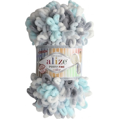 Alize Příze Puffy FINE color 5939 tyrkysovo-šedo-bílá