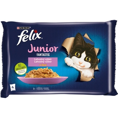 Felix fanstastic junior s kuracím mäsom a lososom 4 x 85 g
