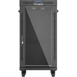 Lanberg Rack Cabinet 19" Free-Standing 22U/600X600 (FlAT Pack) With Glass Door LCD Black V2 (FF01-6622-12BL) - TechnoGear