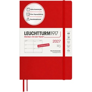 Leuchtturm1917 Weekly Calendar 2027 Medium (A5) - German, Cherry, Softcover, 145 x 210 mm, 12 months - January-December 2027, 1 week per double page, 80 g/m2 paper with high ink compatibility - 400128 (400128)