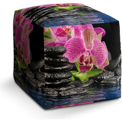 Sablio Taburet Cube Orchidej na kamenech: 40x40x40 cm
