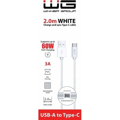 Winner WINTYPCUSB2M USB-A/USB-C kabel 3A, 2m, bílý