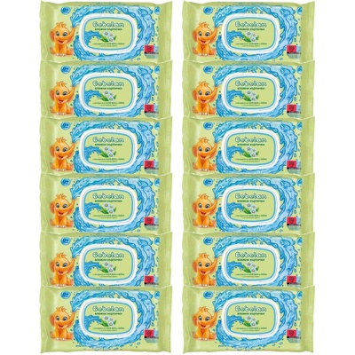 Bebelan Влажни кърпички Bebelan - Алое и лайка, 12 х 64 броя (3800232578479)