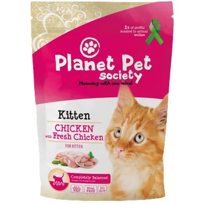 Planet Pet Society Kitten Fresh Chicken - пълноценна храна с пилешко месо, за подрастващи котенца от 1 до 12 месеца, Без захар, пшеница или соя, Финландия - 7 кг, 40453